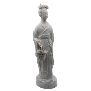 White Porcelain Asian Lan Caihe Immortal Figurine Chinese Folklore Flower Basket